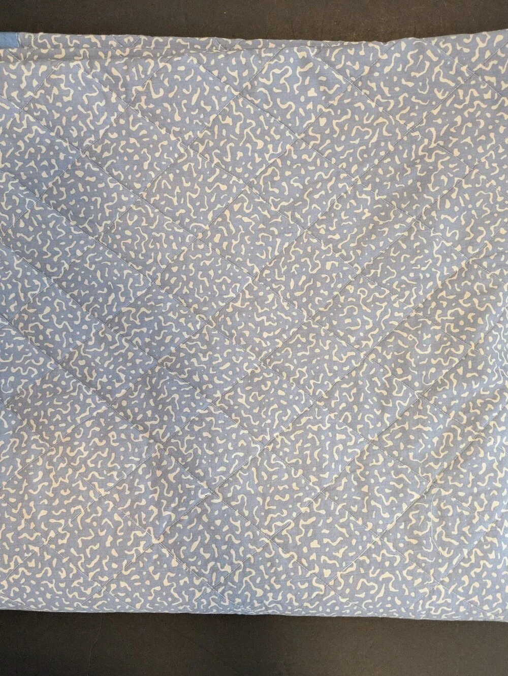 Quilted Light Blue Reversible  Bedding with White Abstract Print 84 W 88 L
